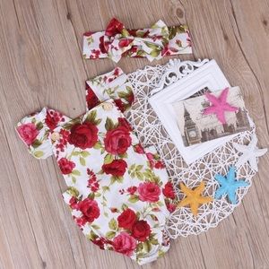 Red Floral Romper With Matching Headband